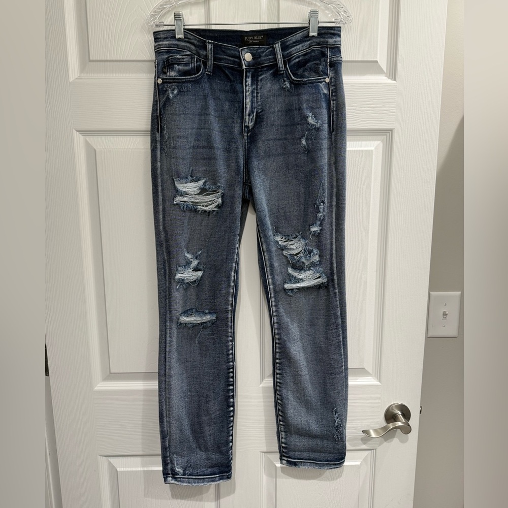 Judy Blue Jeans Size 9/29 Boyfriend Fit Distressed Stretch Denim Women Dark Acid